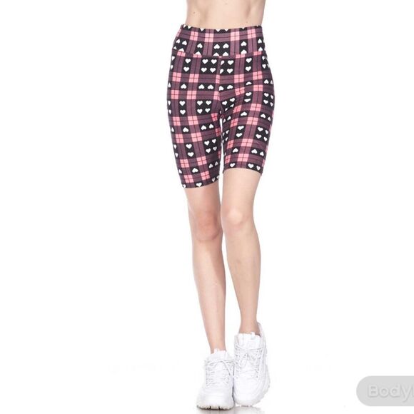 Heart Plaid Biker Shorts [ One Size Plus] - Picture 2 of 9